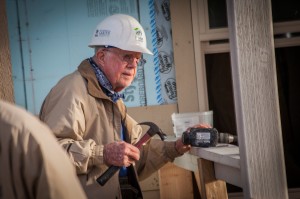 DENVER, COLORADO, USA (10/09/2013) - President Jimmy Carter works on the front porch of a new home at the main work site during the 30th Jimmy & Rosalynn Carter Work Project. ©Habitat for Humanity International/Chris Haugen